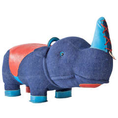 "Therapeutic Toy" Rhinoceros in Dark Blue Jute by Renate Muller