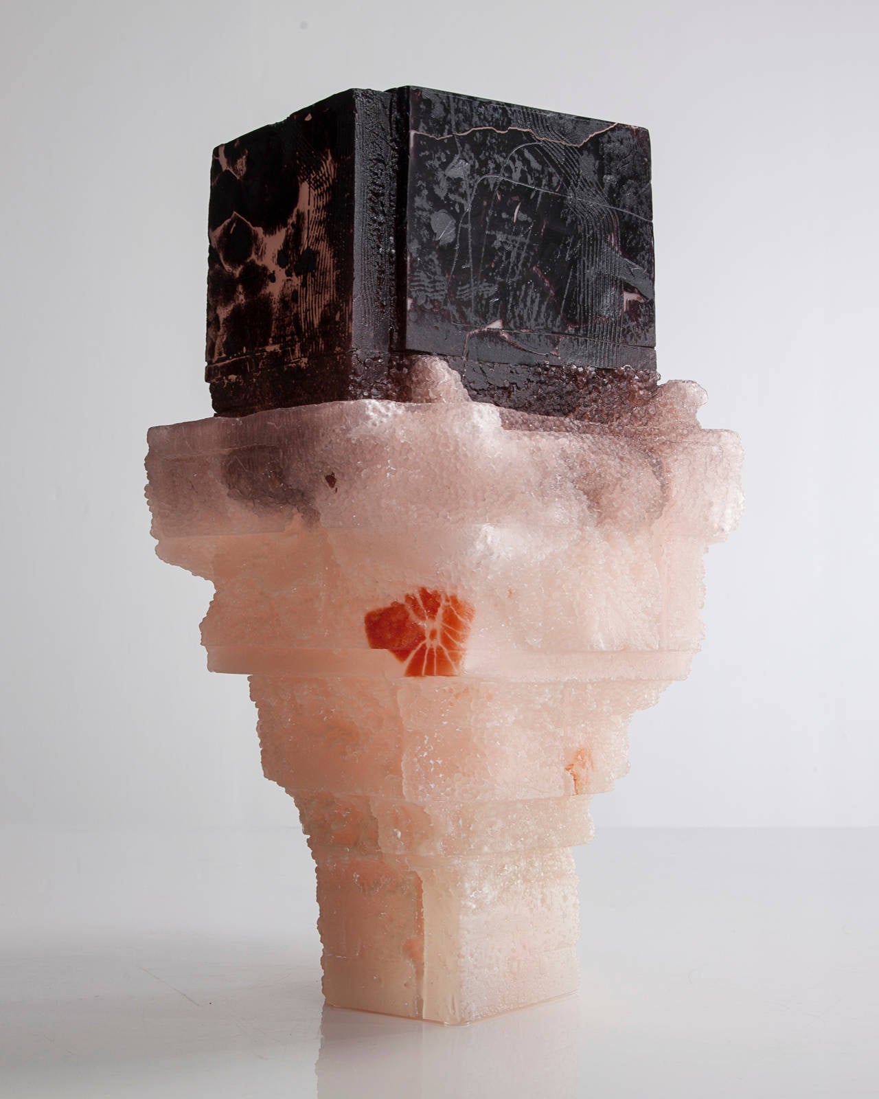 SG1829.

Unique Assemblage vessel in black and pale pink with pink interior handblown, cut and polished glass. Designed and made by Thaddeus Wolfe, USA, 2015.