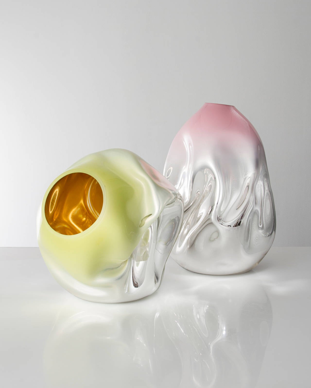 Crumpled Glass Sculptural Vessel, Hand-Blown by Jeff Zimmerman, 2014 In Excellent Condition In New York, NY