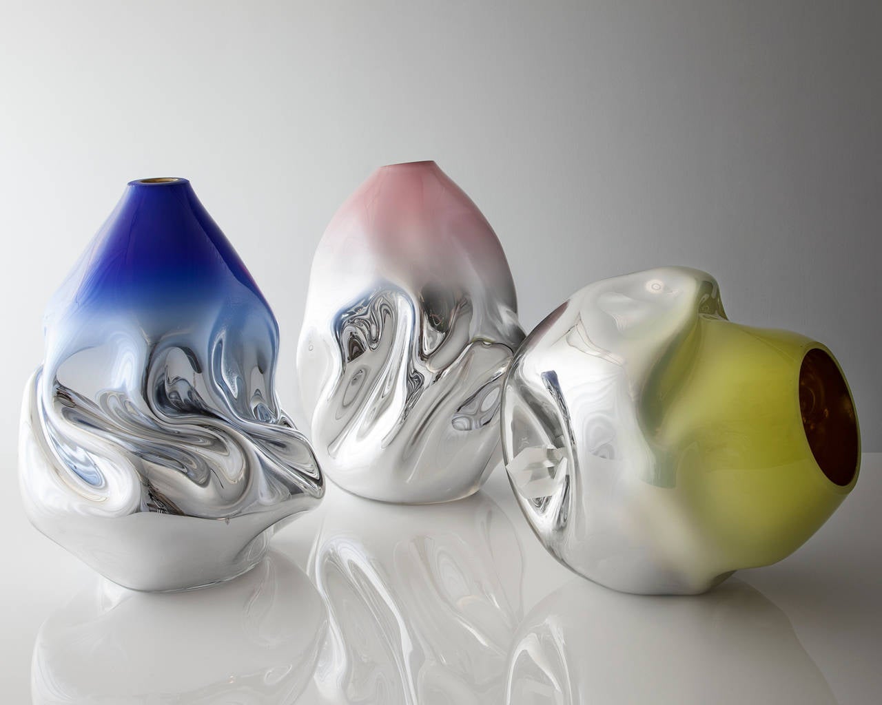 Contemporary Crumpled Glass Sculptural Vessel, Hand-Blown by Jeff Zimmerman, 2014