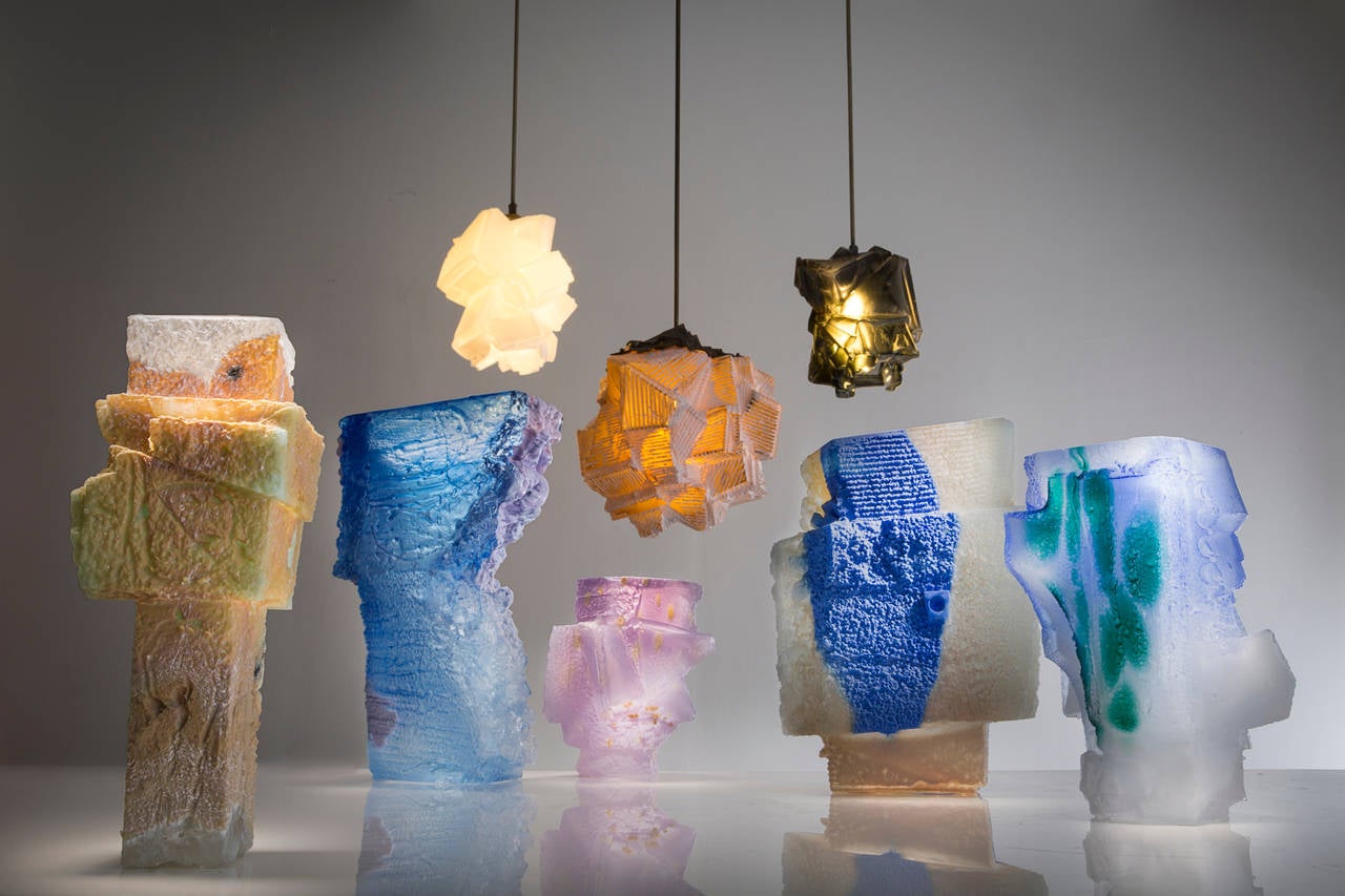 Unique Pendant lamp in hand-blown, cut and polished glass.By Thaddeus Wolfe 5
