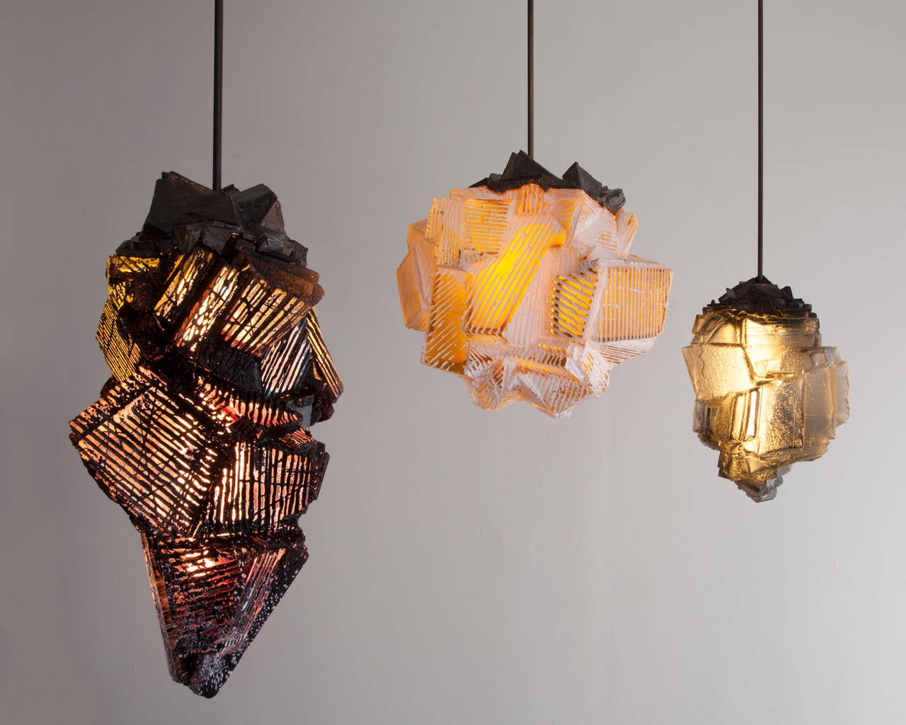 Unique Pendant lamp in hand-blown, cut and polished glass.By Thaddeus Wolfe 1