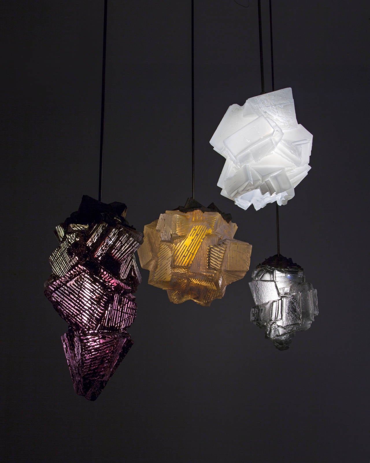 Unique Pendant lamp in hand-blown, cut and polished glass. By Thaddeus Wolfe 1
