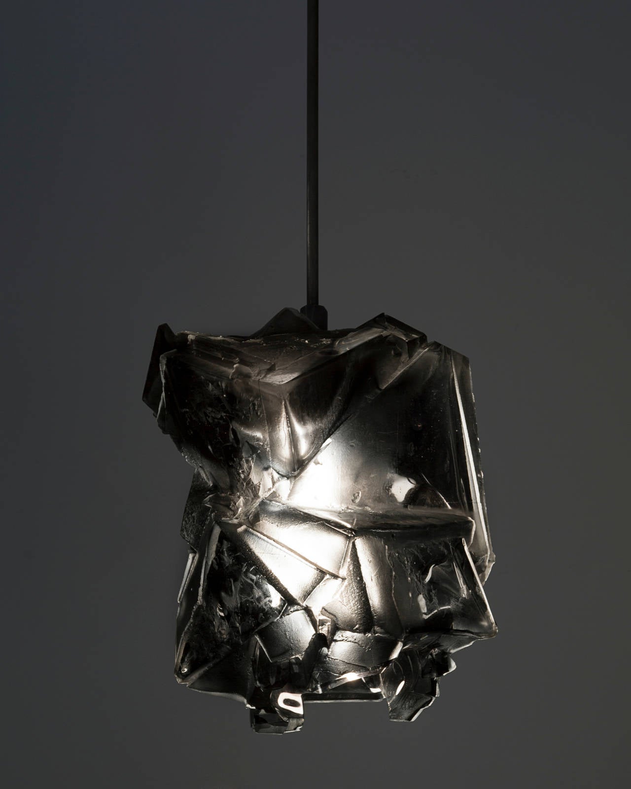 HL1358.
Unique assemblage pendant lamp in grey handblown, cut and polished glass. Designed and made by Thaddeus Wolfe, USA, 2014.
   