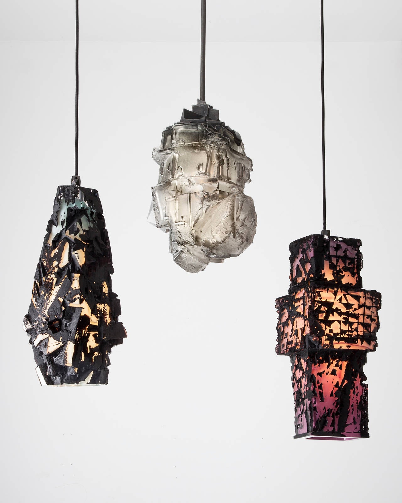 Hand-Crafted Unique Facet Assemblage Pendant Lamp in Hand-blown Glass by Thaddeus Wolfe, 2013