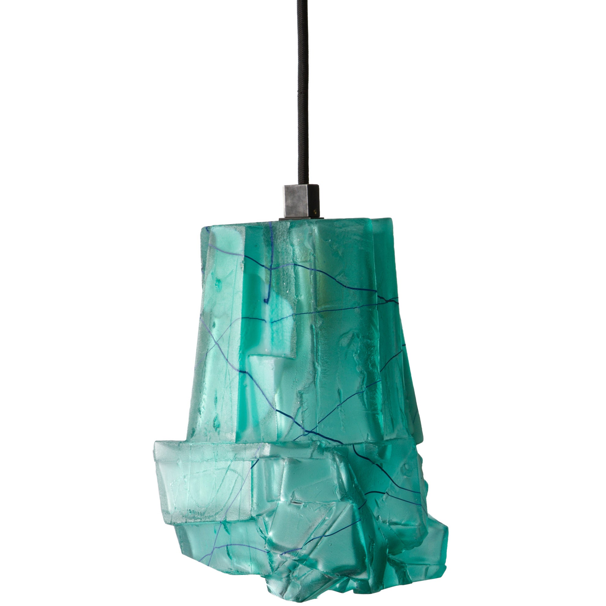 Unique pendant lamp in hand-blown, cut and polished glass. By Thaddeus Wolfe