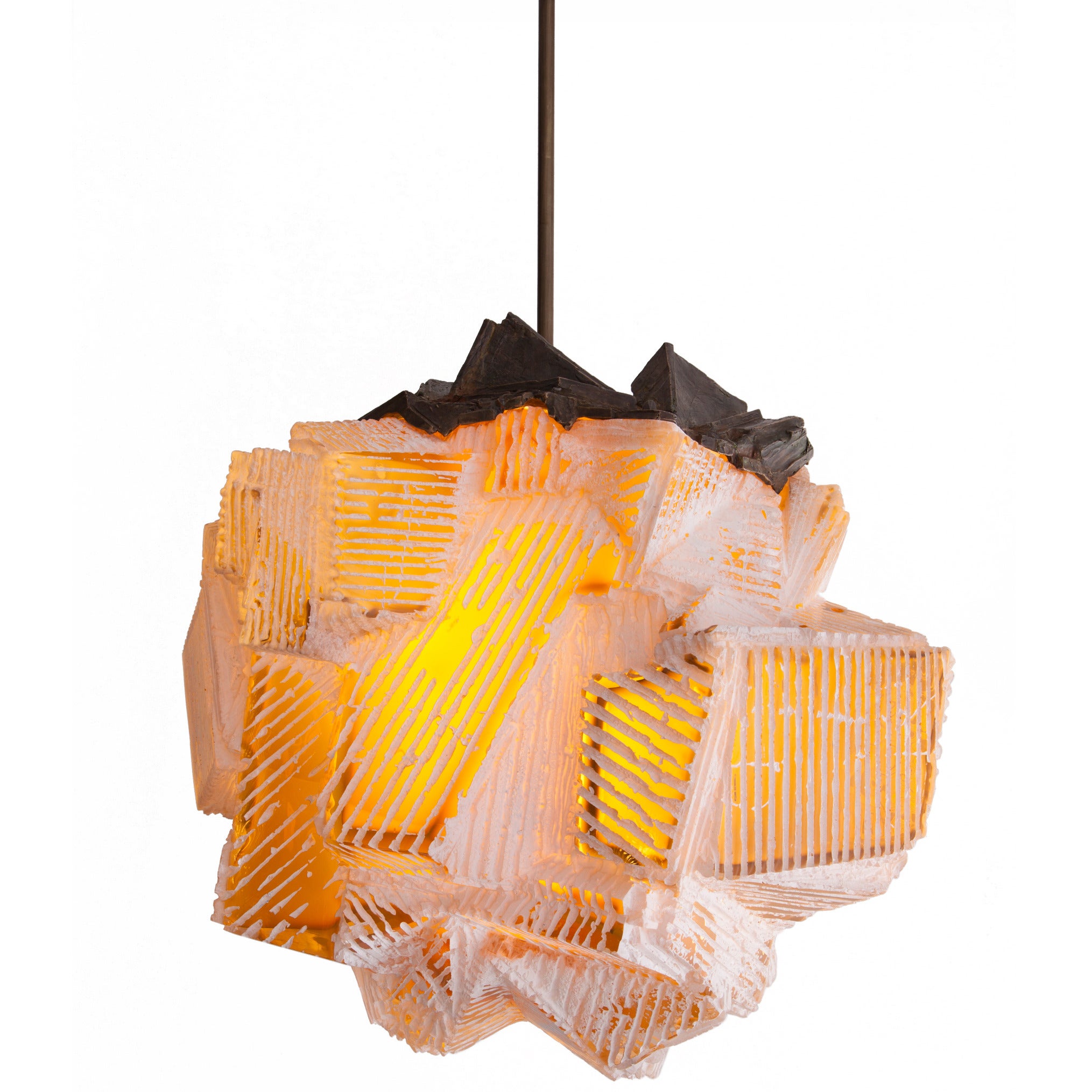 Unique Pendant lamp in hand-blown, cut and polished glass.By Thaddeus Wolfe