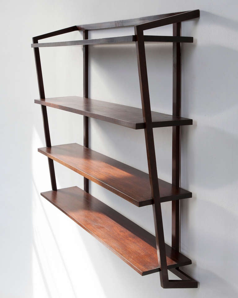 Wall-Mounted Shelving Unit in Jacaranda by Joaquim Tenreiro, Brazil, 1950s In Excellent Condition In New York, NY