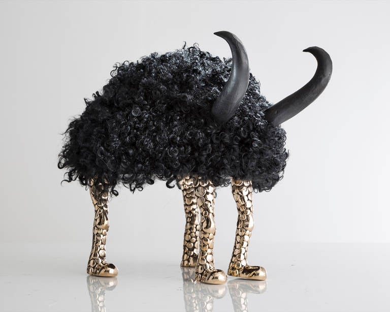      

Unique fluffy mini beast in curly black hide with mini cheetah feet in bronze.
Designed and made by The Haas Brothers, Los Angeles, circa 2014.