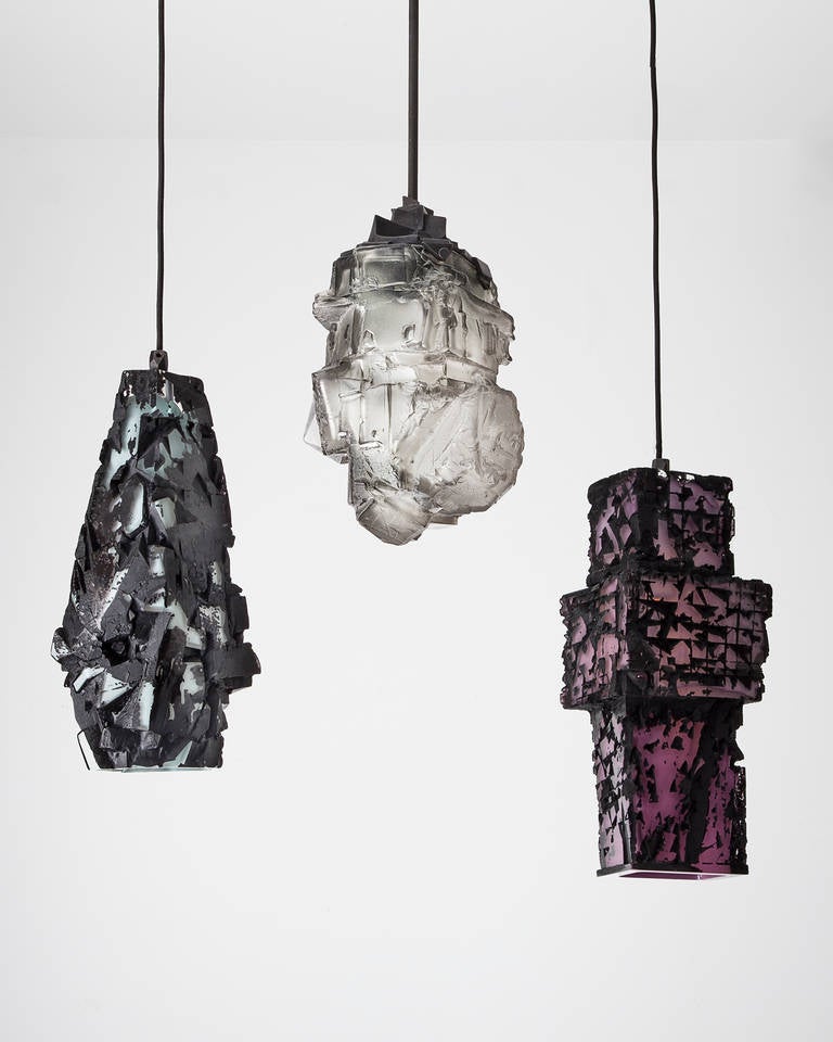 Unique Facet Glass Assemblage Pendant Hanging Lamp by Thaddeus Wolfe 1