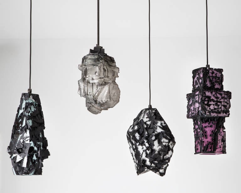 Unique Facet Glass Assemblage Pendant Hanging Lamp by Thaddeus Wolfe 2