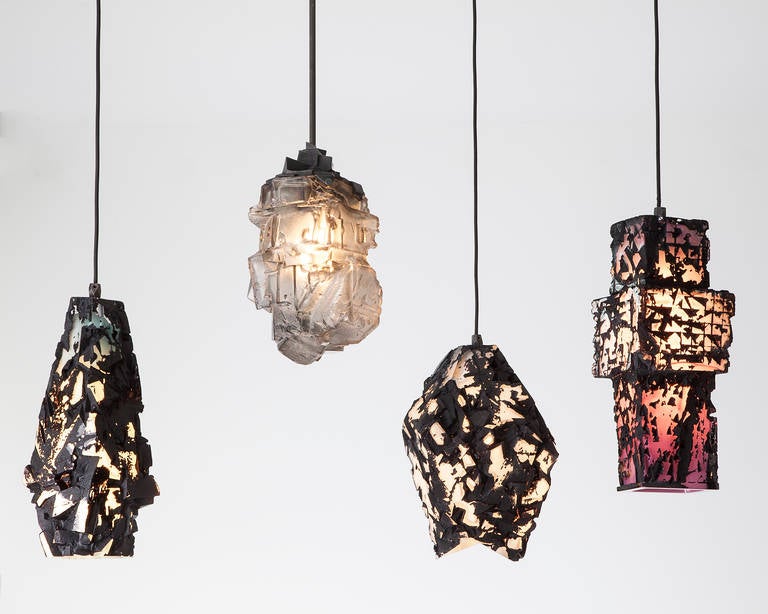 Unique Facet Glass Assemblage Pendant Hanging Lamp by Thaddeus Wolfe 3