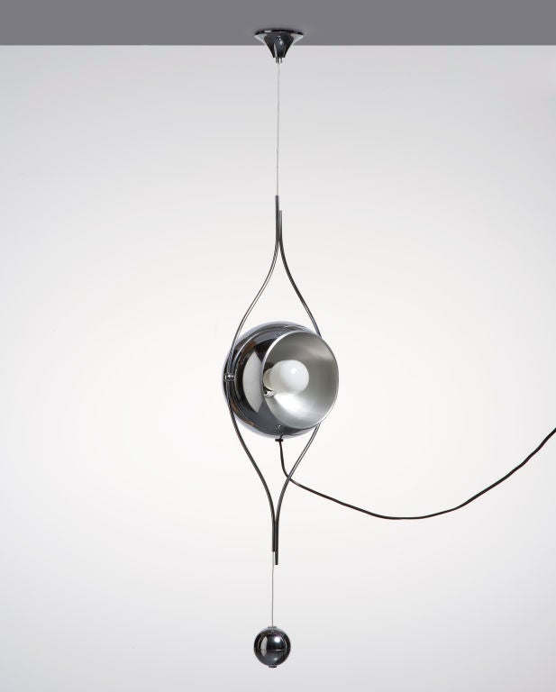 Hanging lamp in chromed steel and aluminum. Designed by Lamter, Italy, 1970s. Marked 