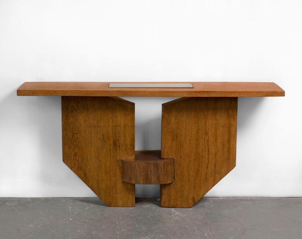 Console in solid Brazilian hardwood with inset glass. Designed by Jose Zanine, Brazil, 1970s. From the estate of Zanine's secretary Lygia Fatima Silveira and Fernando
