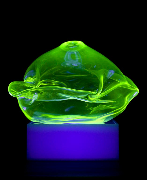 Unique sculpture in fluorescent hand-blown glass, with lightbox. Designed and made by Jeff Zimmerman, USA, 2010.