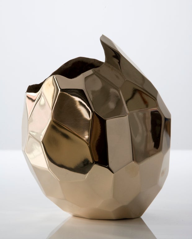 Unique small bronze polished facet vase. Designed and made by David Wiseman, USA, 2012. Edition of 25 plus 4 artists proofs. Signed and numbered, DW 1.