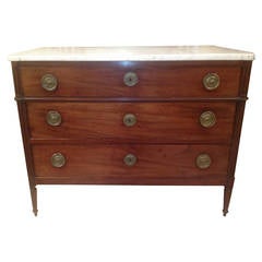 19th Century French Mahogany Chest of Drawers with White Marble Top