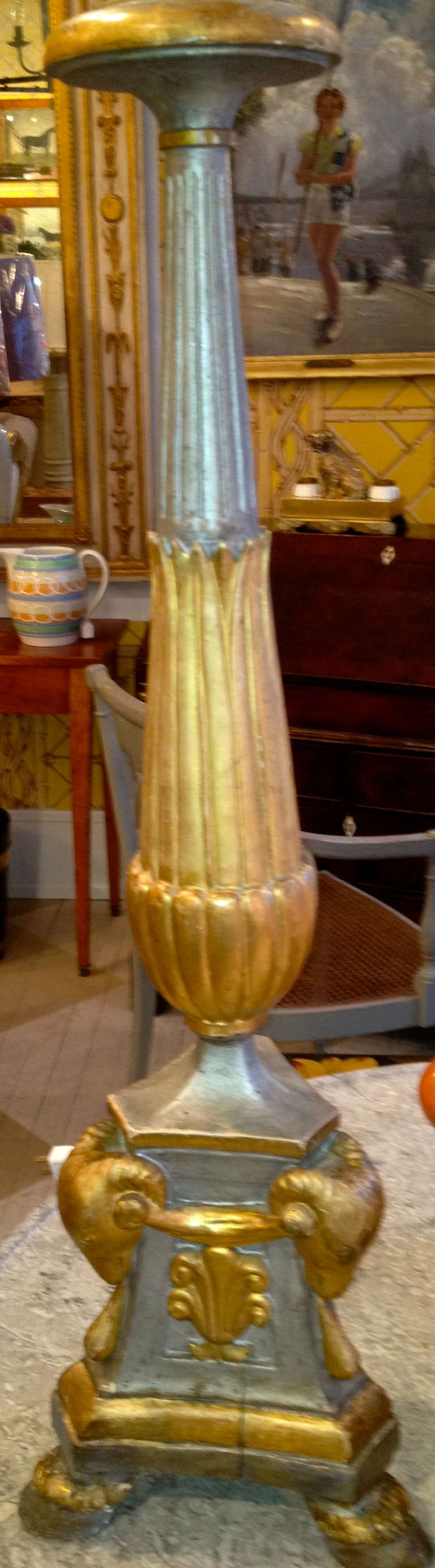 Pair of 19th Century Italian Painted and Gilt Candlesticks as Lamps