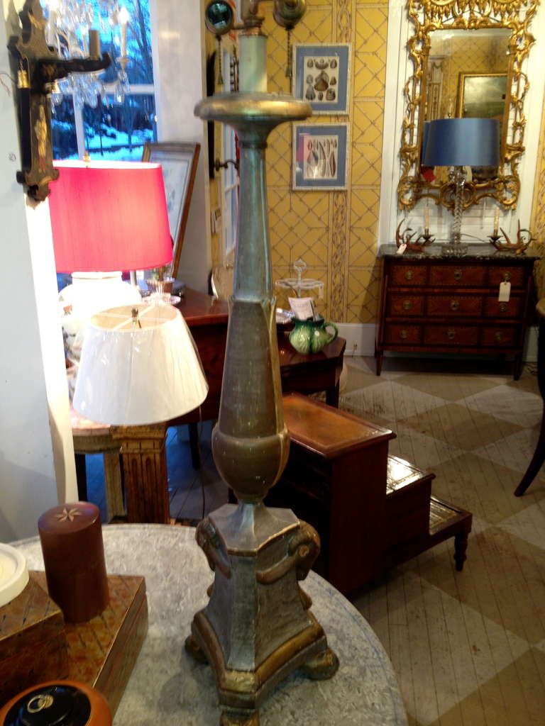 Pair of 19th Century Italian Painted and Gilt Candlesticks as Lamps 3