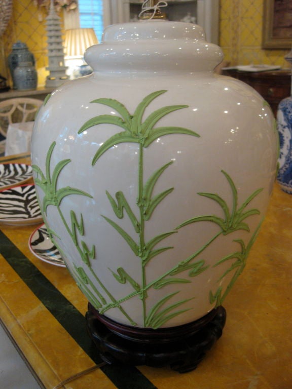 Pair of American Porcelain Lamps with Palm Tree Decoration