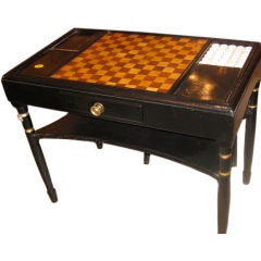 American 19th Century Black Lacquered Checker Board Table