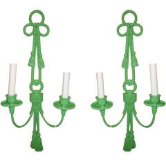 Pair of Italian Bow, Rope and Tassel  Lacquered Green Scones