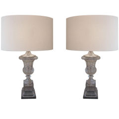 Pair of French Crystal Urn Lamps