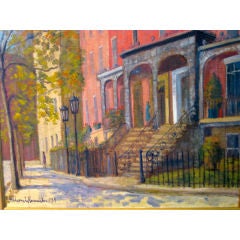 American, Oil on Canvas, "Washington Square, New York City" 9
