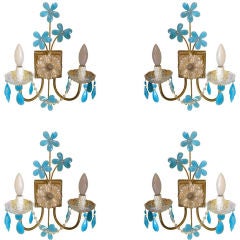Antique Set of Four French Crystal Sconces