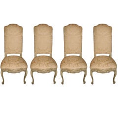 Set of Four French High Back Upholstered Painted Chairs
