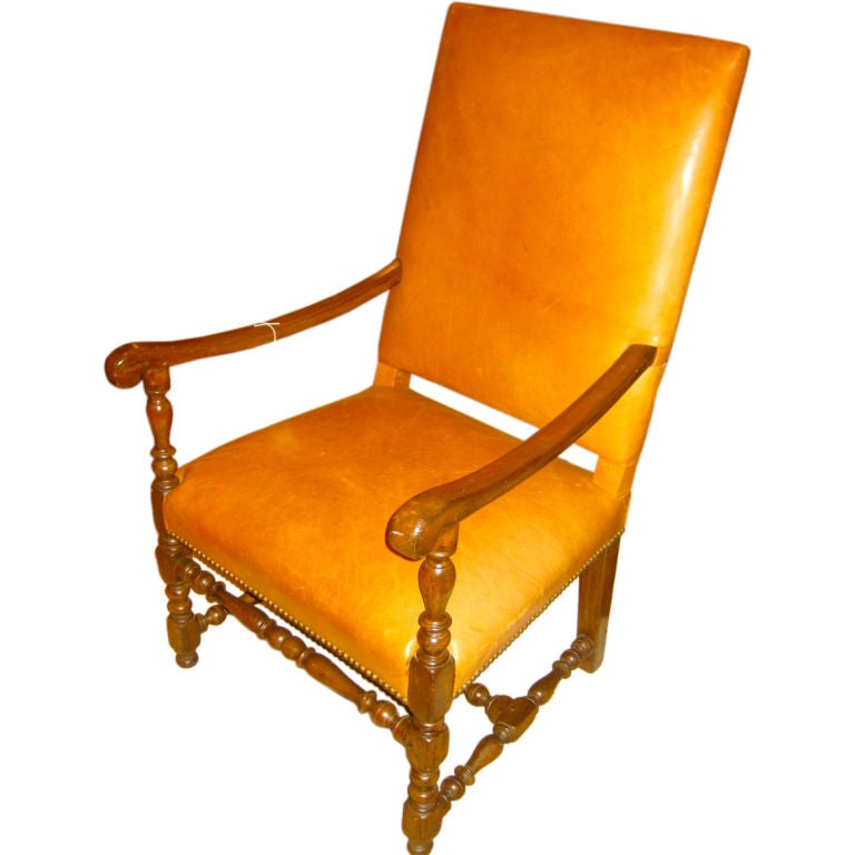 English Late 19th Century Mahogany and Leather Armchair