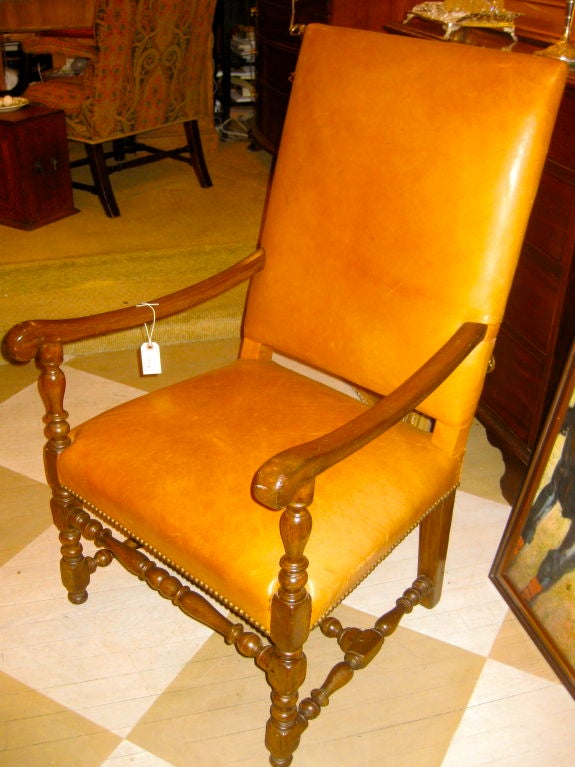 English late 19th century leather armchair.