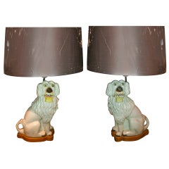 Pair of English 19th Century Staffordshire Dogs as Lamps