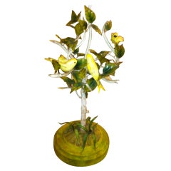 Italian Painted Tole Lamp of Birds in a Tree