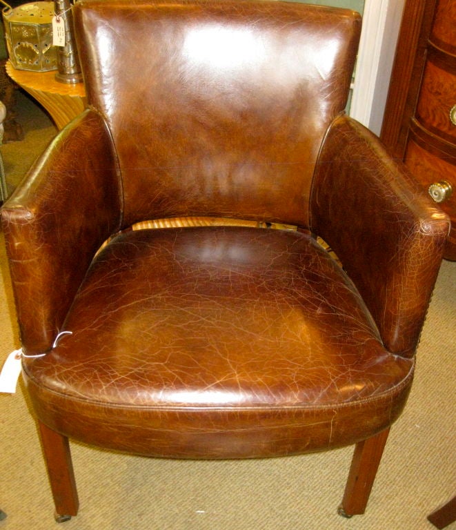 English Mahogany and Leather Cigar Chair