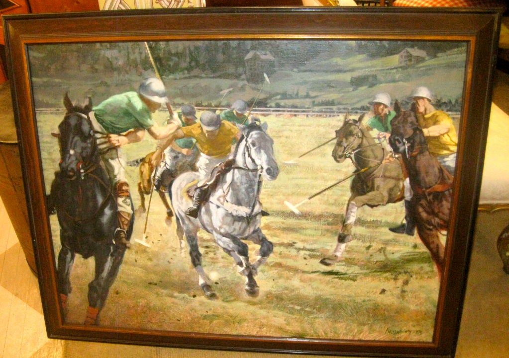 "Polo Players" oil on Canvas Signed and Dated