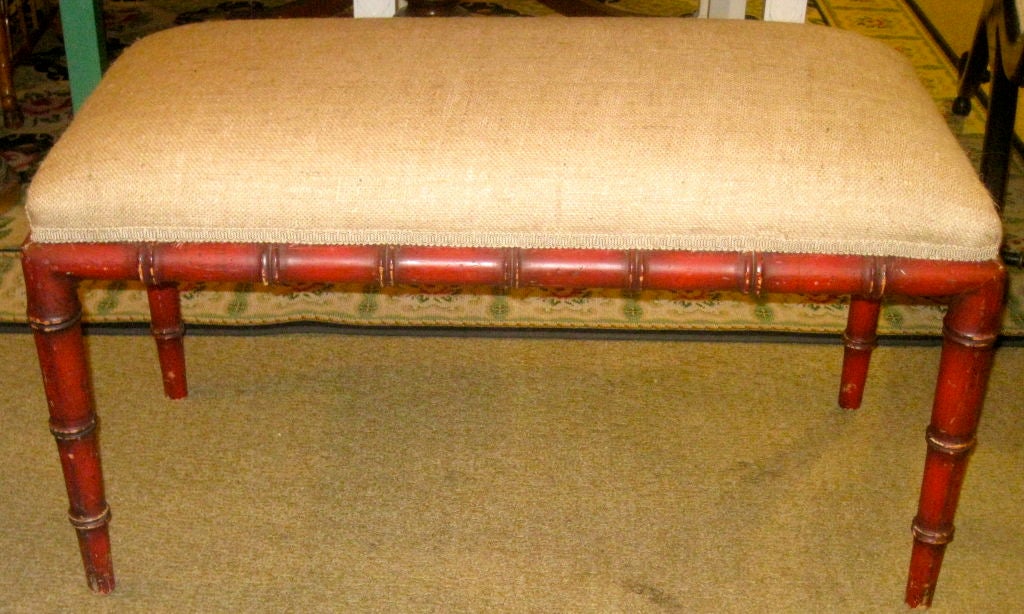 19th Century English Painted Red Bamboo Bench