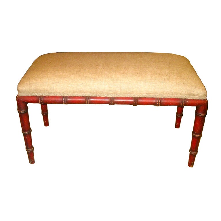 19th Century English Painted Red Bamboo Bench