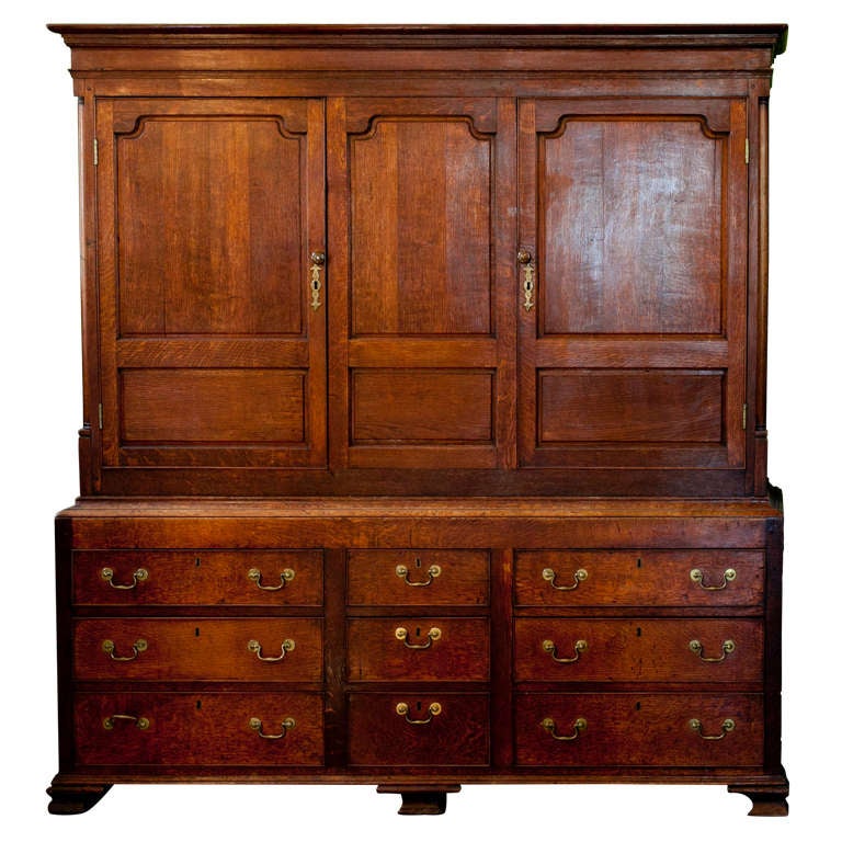Antique English Oak TwoPiece China Cupboard at 1stDibs