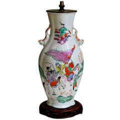 Antique Hand Painted Chinese Oriental Porcelain Ceramic Vase Lamp
