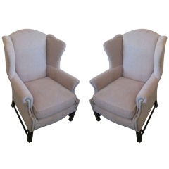 Pair of American Upholster Wing Chairs