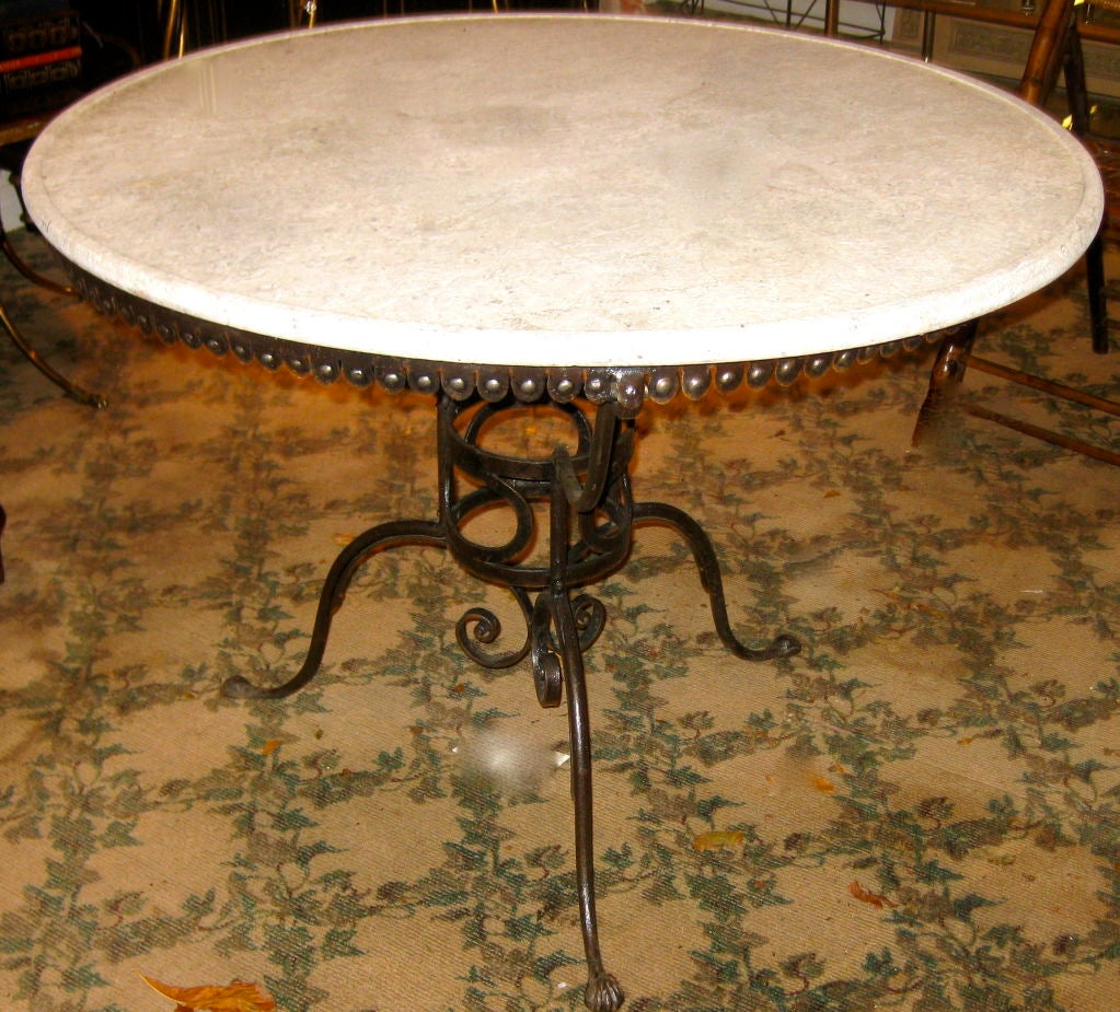 19th century American painted black iron and stone top table.