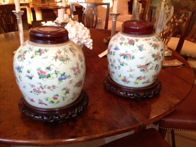 Hand-Painted Pair of 19th Century Chinese Porcelain Ginger Jars