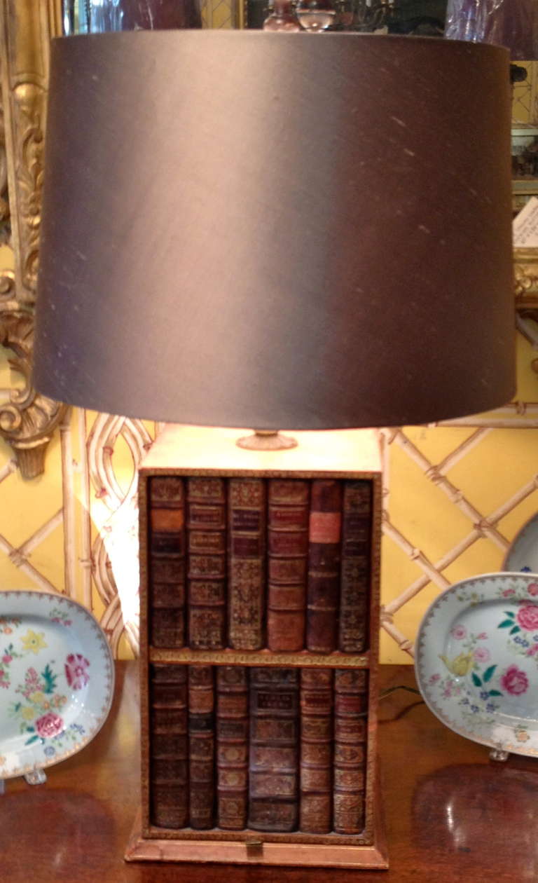 Napoleon III 19th Century French Leather Book Box as a Lamp 