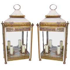 Antique Pair of Portuguese Painter Tole Lanterns