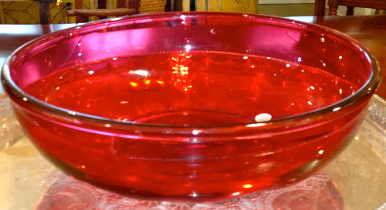 American Classical Rare Large 19th Century American Cranberry Glass Bowl