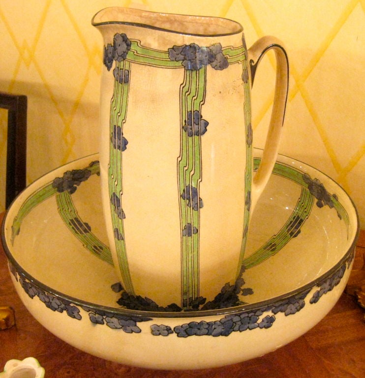 English 19th Century Art Nouveau Pitcher and Basin<br />
signed Royal Dalton