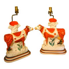 Pair of 19th Century Staffordshire Cow Spill Vases as Lamps