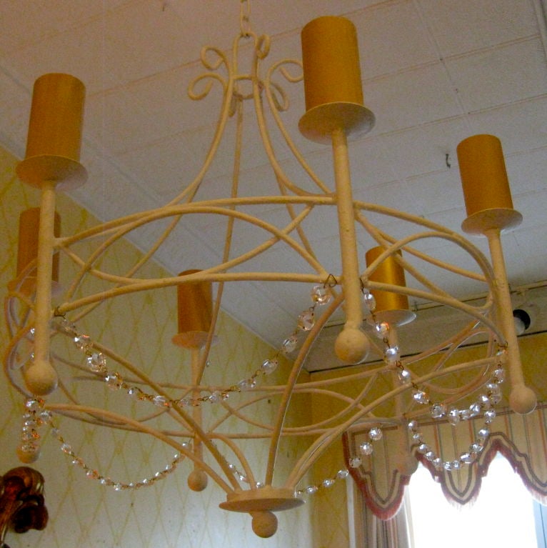 American White Tole and Crystal Chandelier