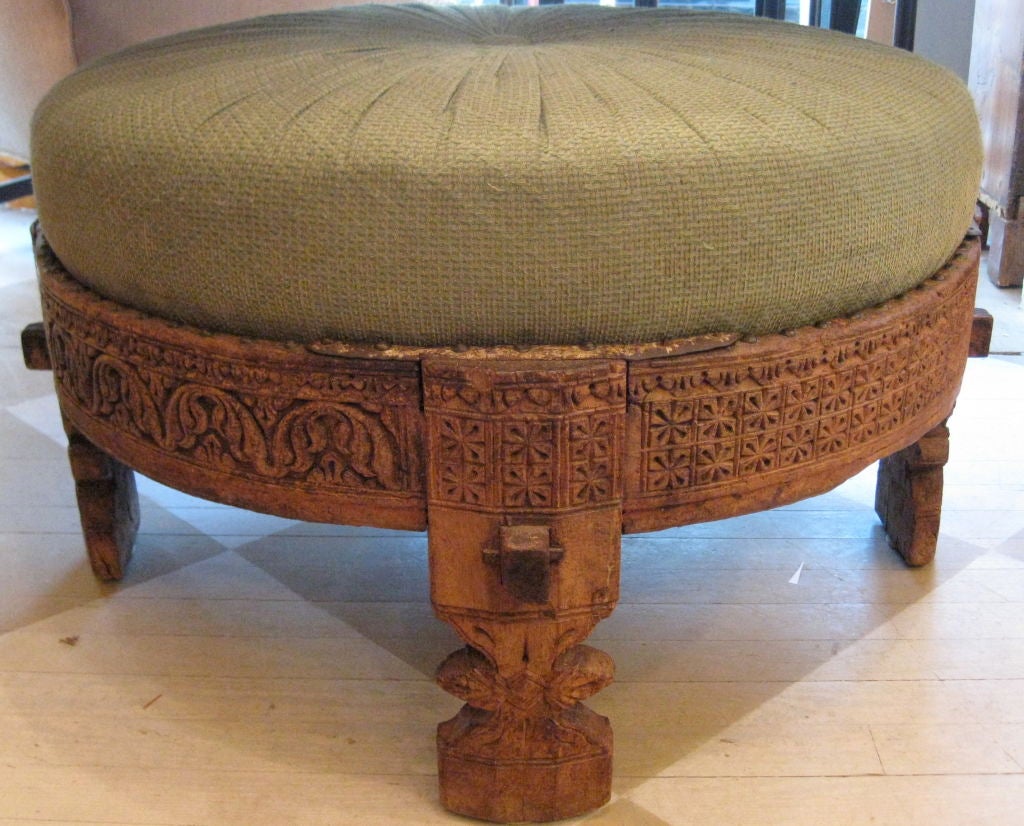 17th Century Syrian Base with Case Iron Supports Hand Decorated with Flower Patterns and Birds, presently used as a Stool